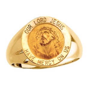 Face of Jesus Ring. 14k gold, 18 mm round top - Click Image to Close