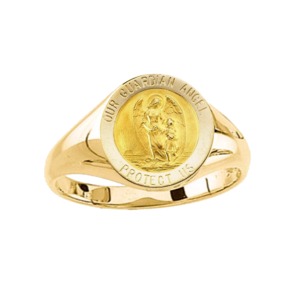 Guardian Angel Ring. 14k gold, 12 mm round top - Click Image to Close