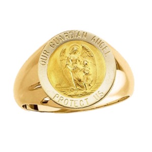 Guardian Angel Ring. 14k gold, 15 mm round top - Click Image to Close