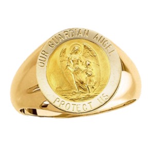 Guardian Angel Ring. 14k gold, 18 mm round top - Click Image to Close