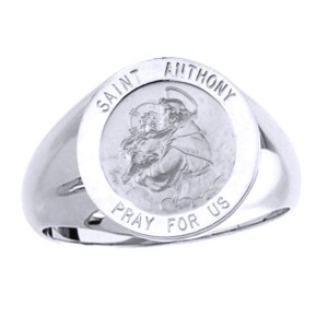 St. Anthony Sterling Silver Ring, 18 mm round top - Click Image to Close
