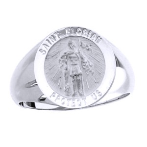 St. Florian Sterling Silver Ring, 18 mm round top - Click Image to Close