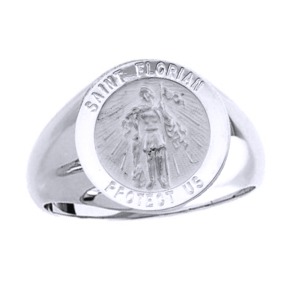 St. Florian Sterling Silver Ring, 15mm top - Click Image to Close