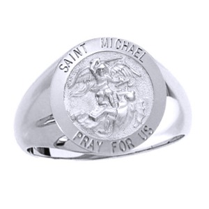 St. Michael Sterling Silver Ring, 18 mm round top - Click Image to Close