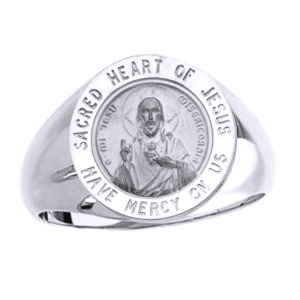 Sacred Heart of Jesus Sterling Silver Ring, 18 mm round top - Click Image to Close