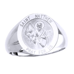 St. Matthew Sterling Silver Ring, 18 mm round top - Click Image to Close