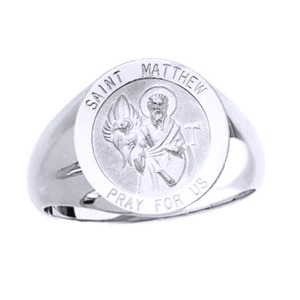 St. Matthew Sterling Silver Ring, 15mm top - Click Image to Close