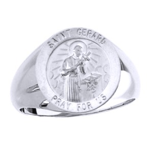 St. Gerard Sterling Silver Ring, 18 mm round top - Click Image to Close
