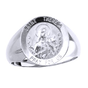 St. Theresa Sterling Silver Ring, 18 mm round top - Click Image to Close
