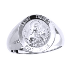 St. Theresa Sterling Silver Ring, 15mm top - Click Image to Close