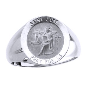 St. Luke Sterling Silver Ring, 18 mm round top - Click Image to Close