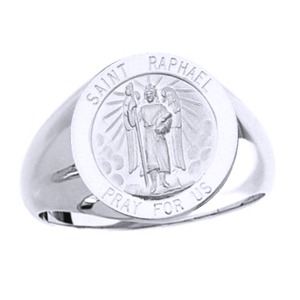 St. Raphael Sterling Silver Ring, 18 mm round top - Click Image to Close