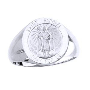 St. Raphael Sterling Silver Ring, 15mm top - Click Image to Close