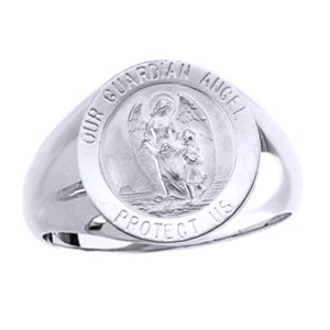 Guardian Angel Sterling Silver Ring, 18 mm round top - Click Image to Close