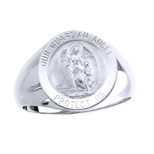 Guardian Angel Sterling Silver Ring, 15mm top - Click Image to Close