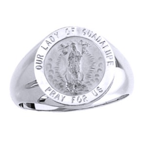 Our Lady of Guadalupe Sterling Silver Ring, 18 mm round top - Click Image to Close