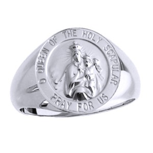 Holy Scapular Sterling Silver Ring, 18 mm round top - Click Image to Close