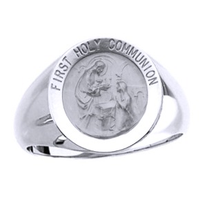 First Holy Communion Sterling Silver Ring, 18 mm round top - Click Image to Close