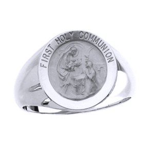 First Holy Communion Sterling Silver Ring, 15mm top - Click Image to Close
