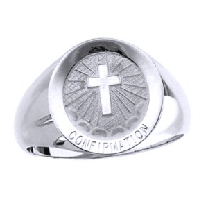 Confirmation Sterling Silver Ring, 18 mm round top - Click Image to Close