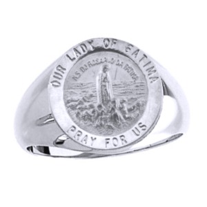Our Lady of Fatima Sterling Silver Ring, 18 mm round top - Click Image to Close