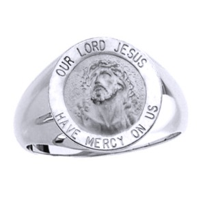 Jesus Sterling Silver Ring, 18 mm round top - Click Image to Close