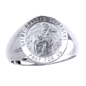 St. Francis of Assisi Sterling Silver Ring, 18 mm round top - Click Image to Close