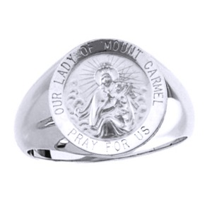 Lady of Mount Carmel Sterling Silver Ring, 18 mm round top - Click Image to Close