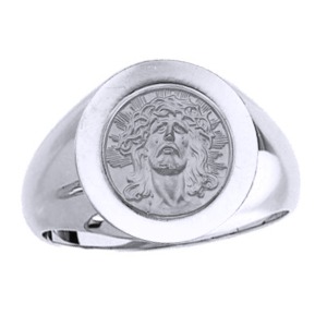 Ecce Homo Sterling Silver Ring, 18 mm round top - Click Image to Close