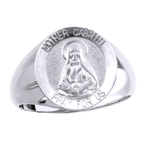Mother Cabrini Sterling Silver Ring, 18 mm round top - Click Image to Close