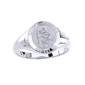 St. Christopher Sterling Silver Ring, 12 mm round top - Click Image to Close