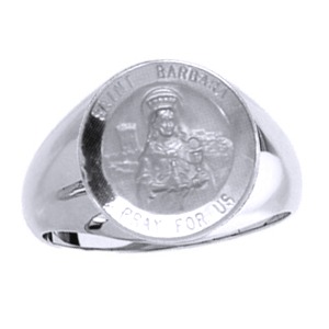 St. Barbara Sterling Silver Ring, 18 mm round top - Click Image to Close