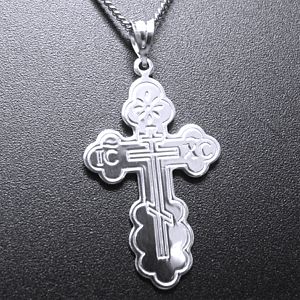 Orthodox Large Cross & 24" Chain in Sterling Silver - Click Image to Close