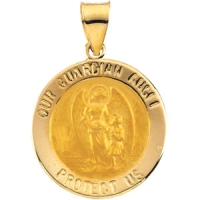 Hollow Guardian Angel Medal, 18.25 x 18.50 mm, 14K Yellow Gold