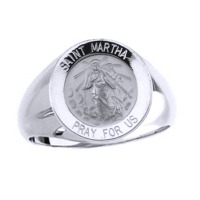 St. Martha Sterling Silver Ring, 15mm round top